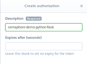 Screenshot of creating an authorization in Heroku