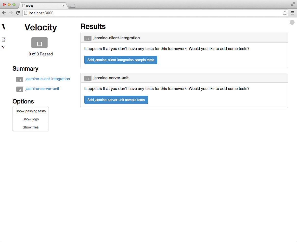 Meteor.js velocity tests.