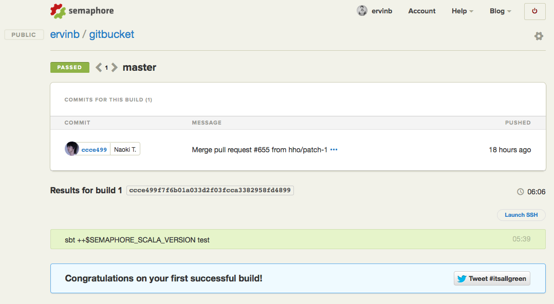 First continuous integration build of a Scala project on Semaphore