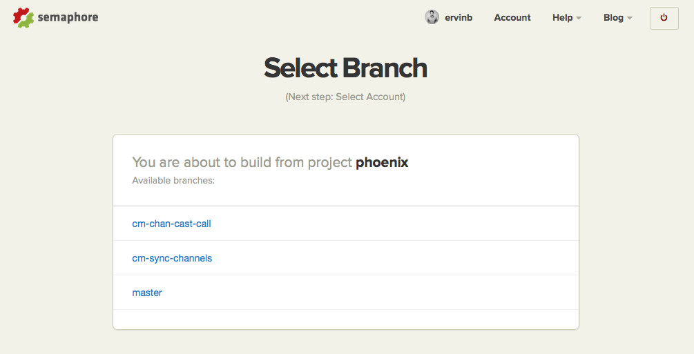 Branch selection for an Elixir project on Semaphore